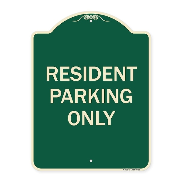 Signmission Designer Series-Resident Parking Only, Green Heavy-Gauge Aluminum, 24" x 18", G-1824-9756 A-DES-G-1824-9756 - main